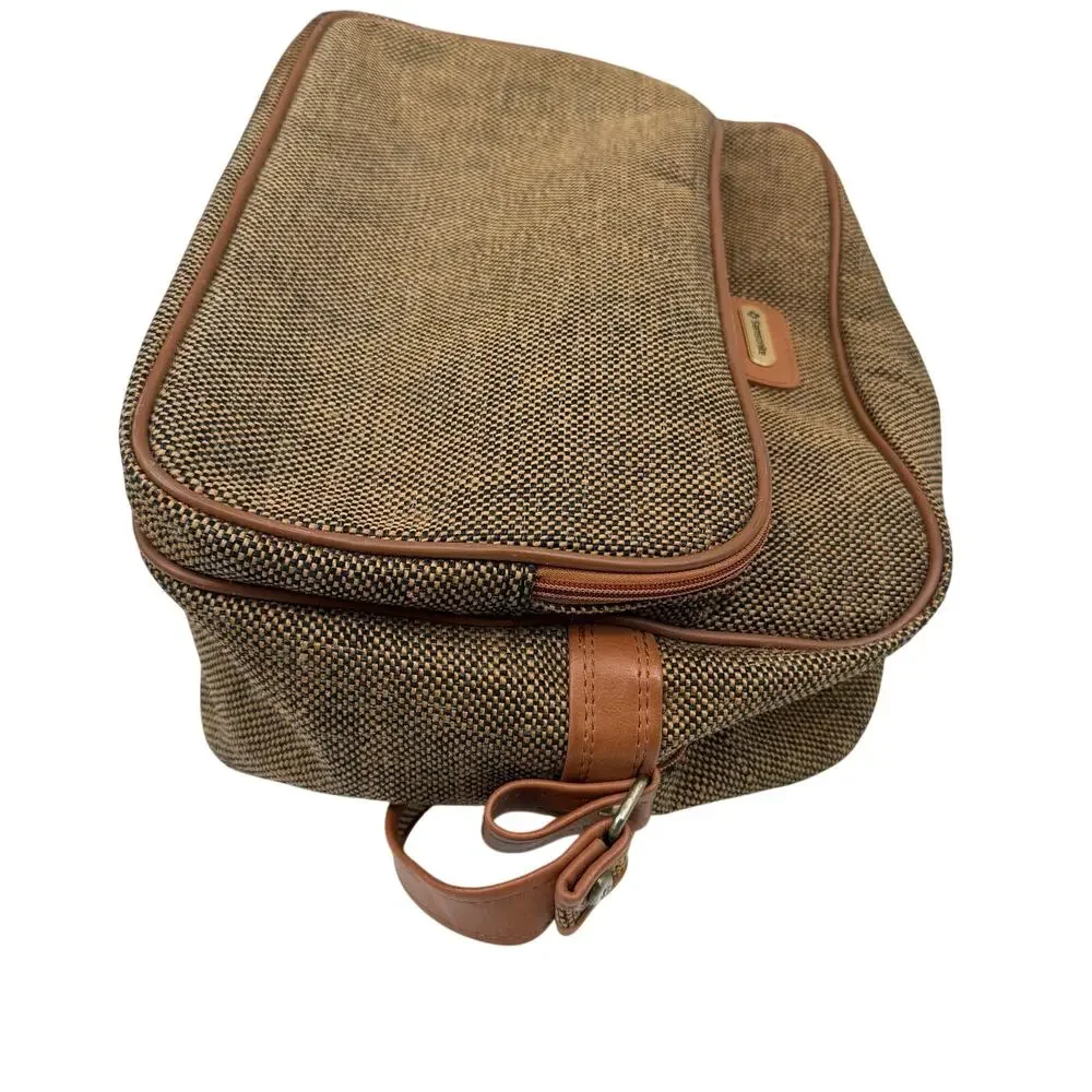 Vtg 70s Samsonite Tweed Woven Brown Carry On Travel Luggage Shoulder Strap Bag